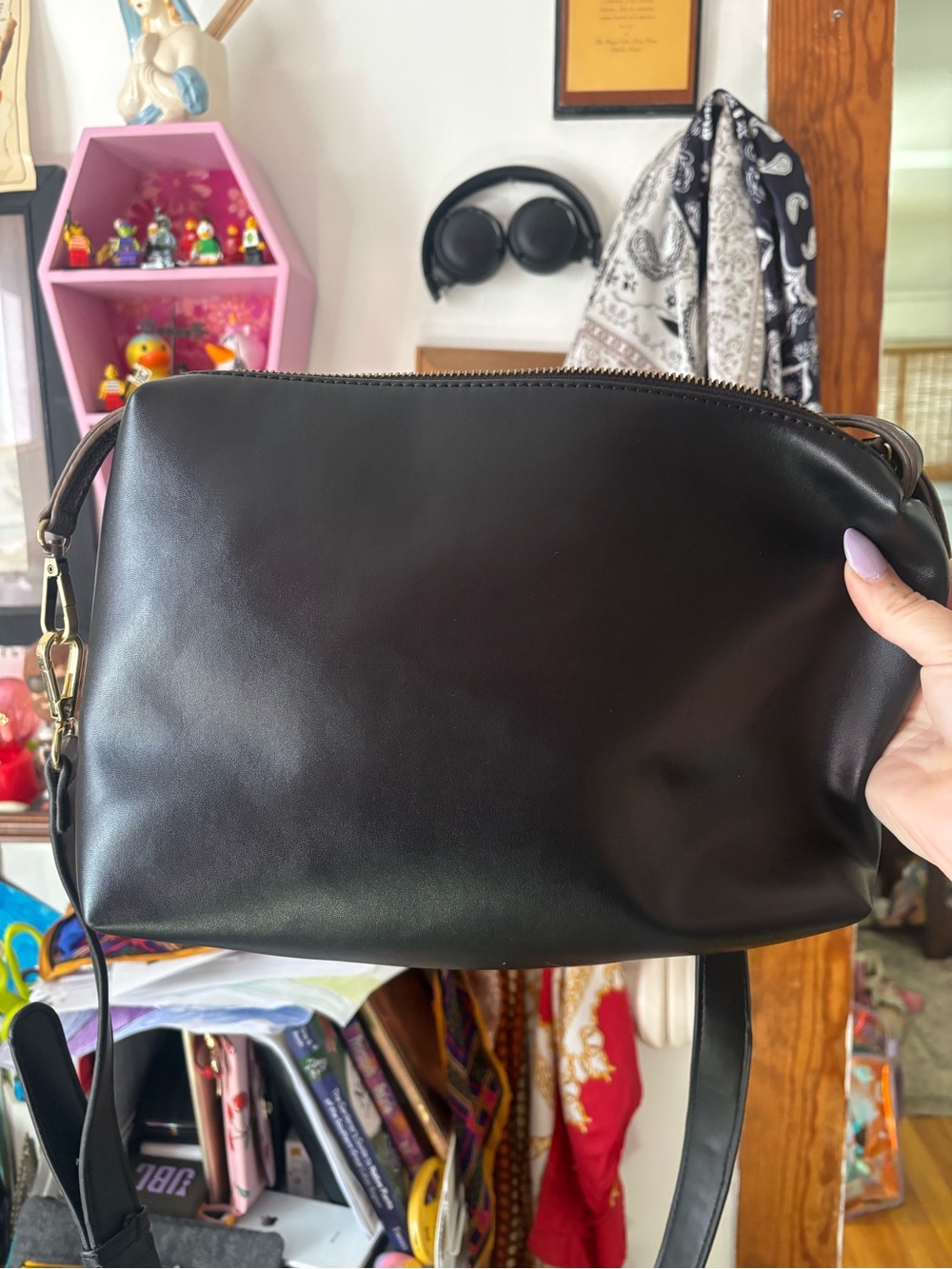 Fly London Black Smooth Leather Crossbody Bag